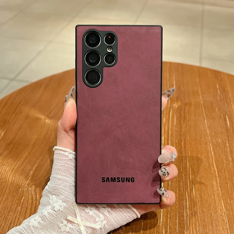 Full Lens Protector Case Samsung Galaxy S26 S25 S24 S23 FE S22 S21 Ultra Plus Sheepskin Leather Cover Soft Lambskin Shockproof