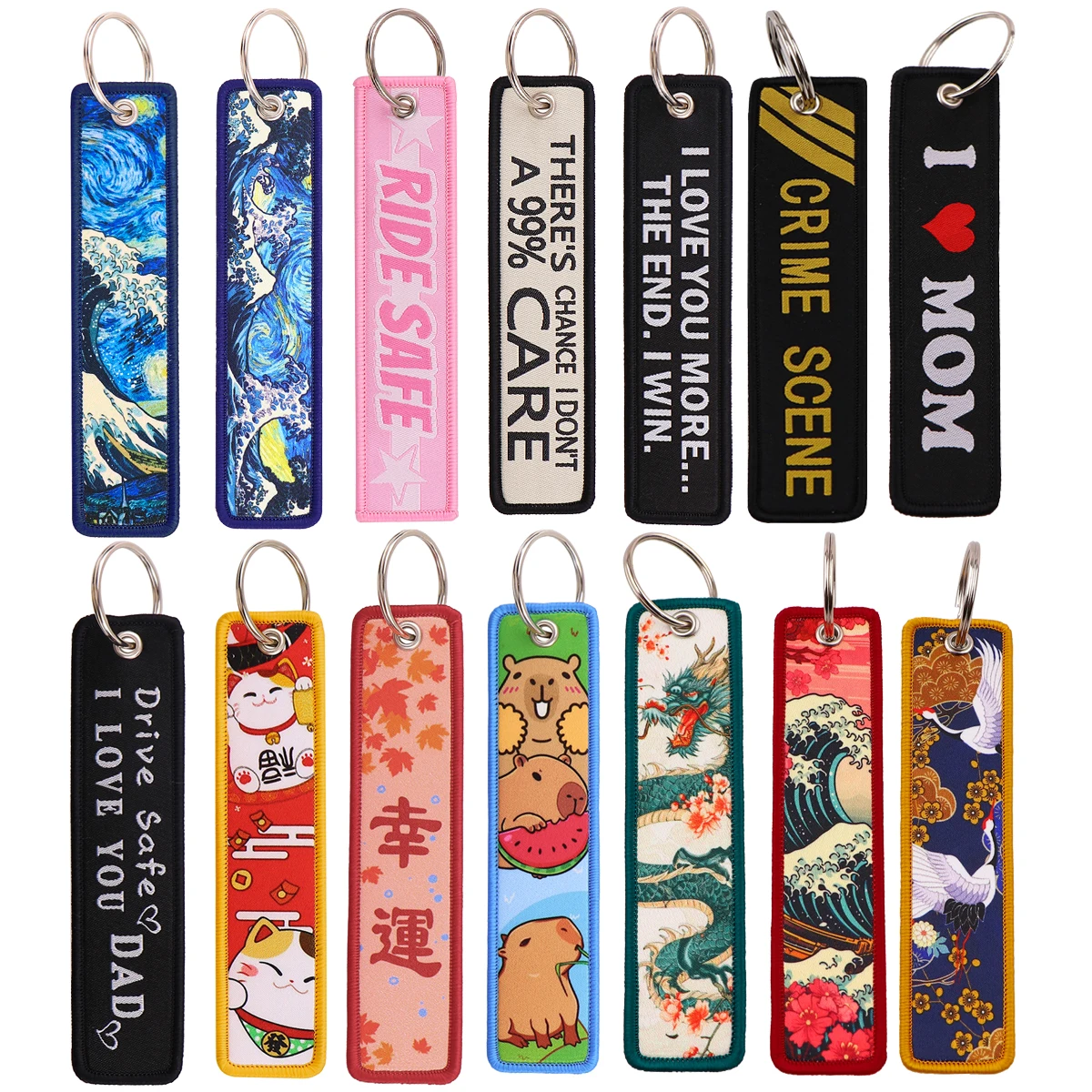 

Van Gogh Embroidery Key Fobs Koi Key Tags Keychain For Women Keyring Motorcycles Cars Backpack Chaveiro Good Luck Gifts