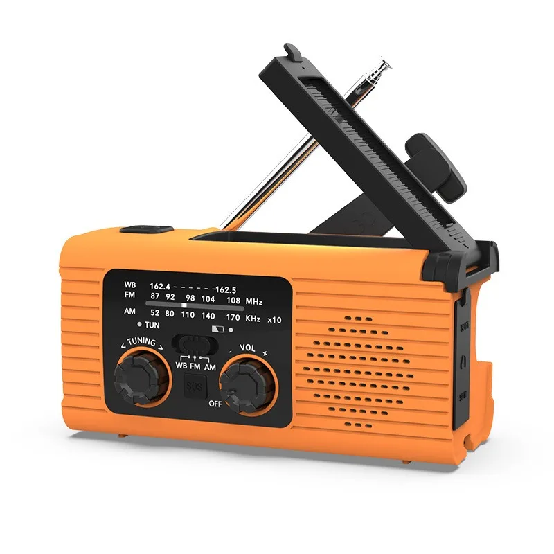 Multi functional flashlight emergency AM/FM/WB radio Hand cranked generation solar generation