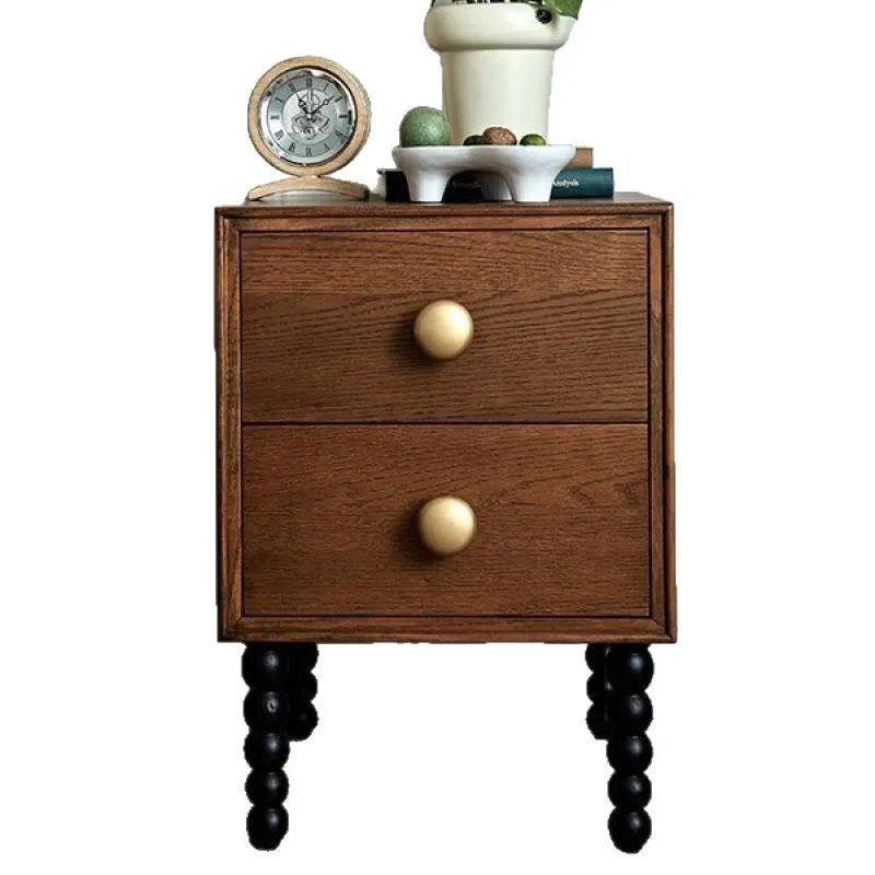 

French retro solid wood bedside table small apartment American bedroom locker storage cabinet