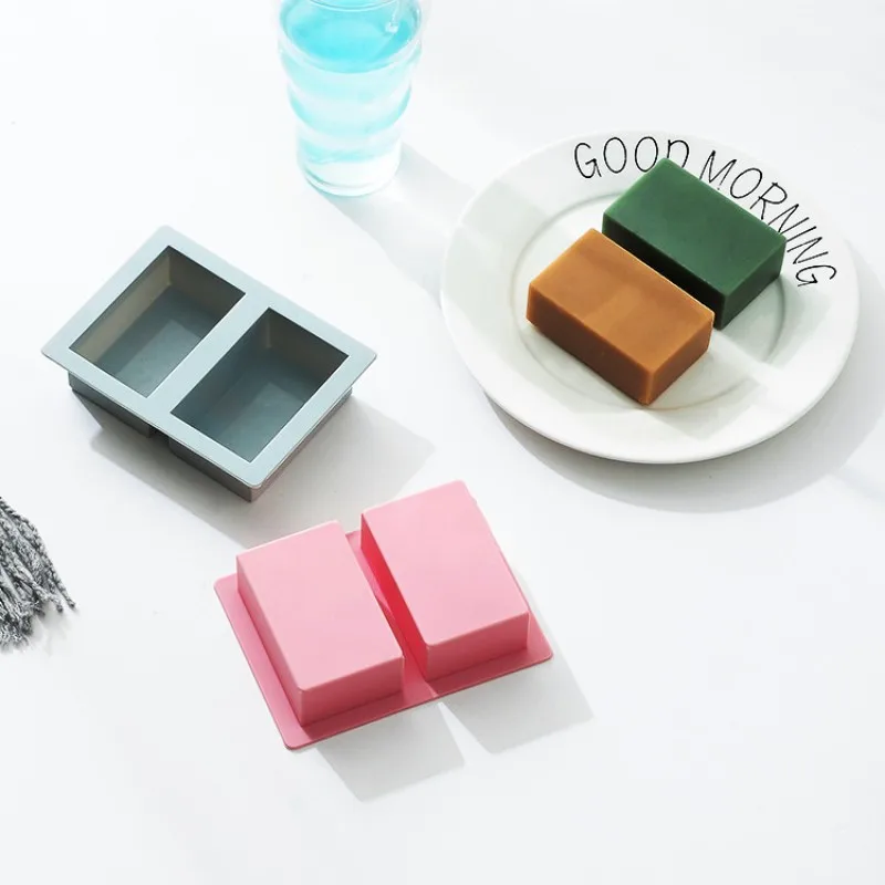Square Silicone Soap Making Mold DIY 2 Cavities Kawaii Cuboid Handmade Soap Mould