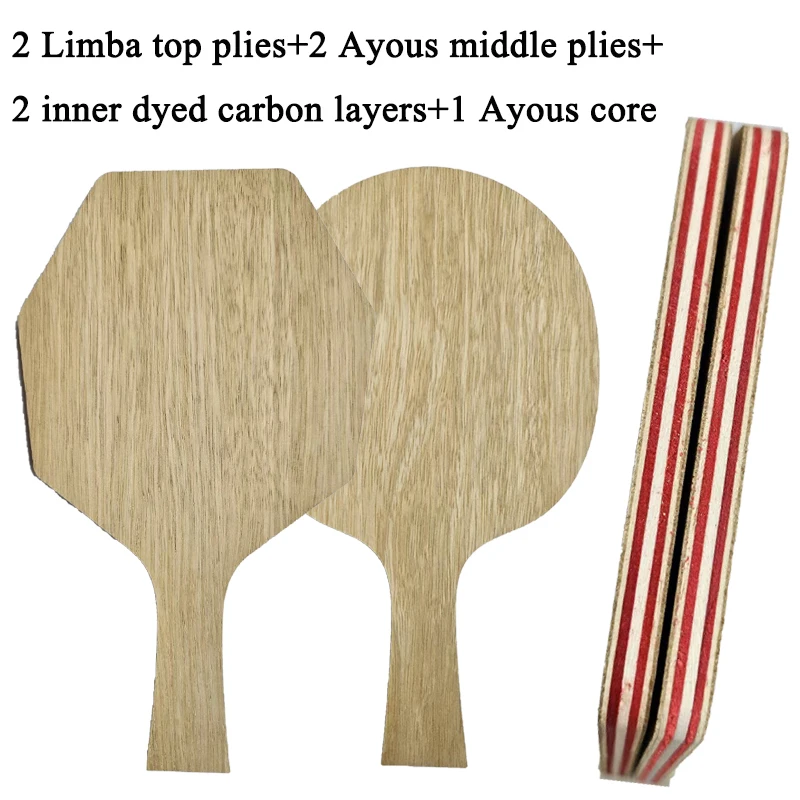 Hexagon Rotundity Table Tennis Blade 7 Ply Wood Ayous Core Inner Dyed Carbon Fiber Blade Ping Pong Bat Paddle with FL/CS Handle
