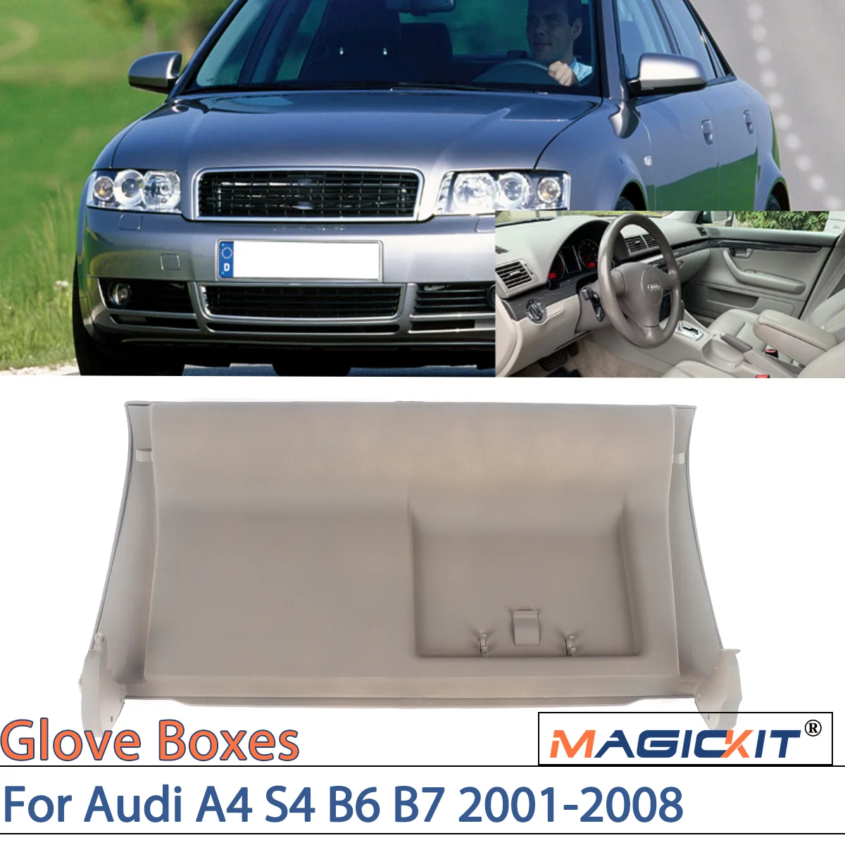 

MAGICKIT для Audi A4 S4 B6 B7 2001-2008, серый ящик для хранения, крышка перчаточного ящика, дверная крышка, автомобильные аксессуары, прямая замена