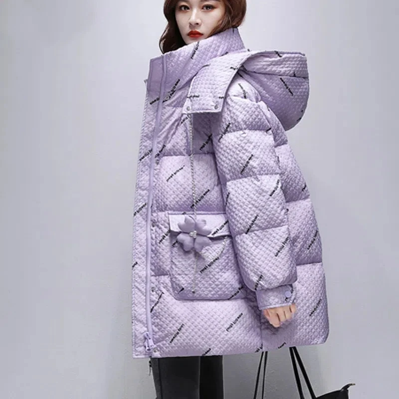 

Printed Hooded Jacket Women's Wear 2022 Winter New Loose Thicken Cotton Coat Warm Parkas Fashion Casual Female Outwear