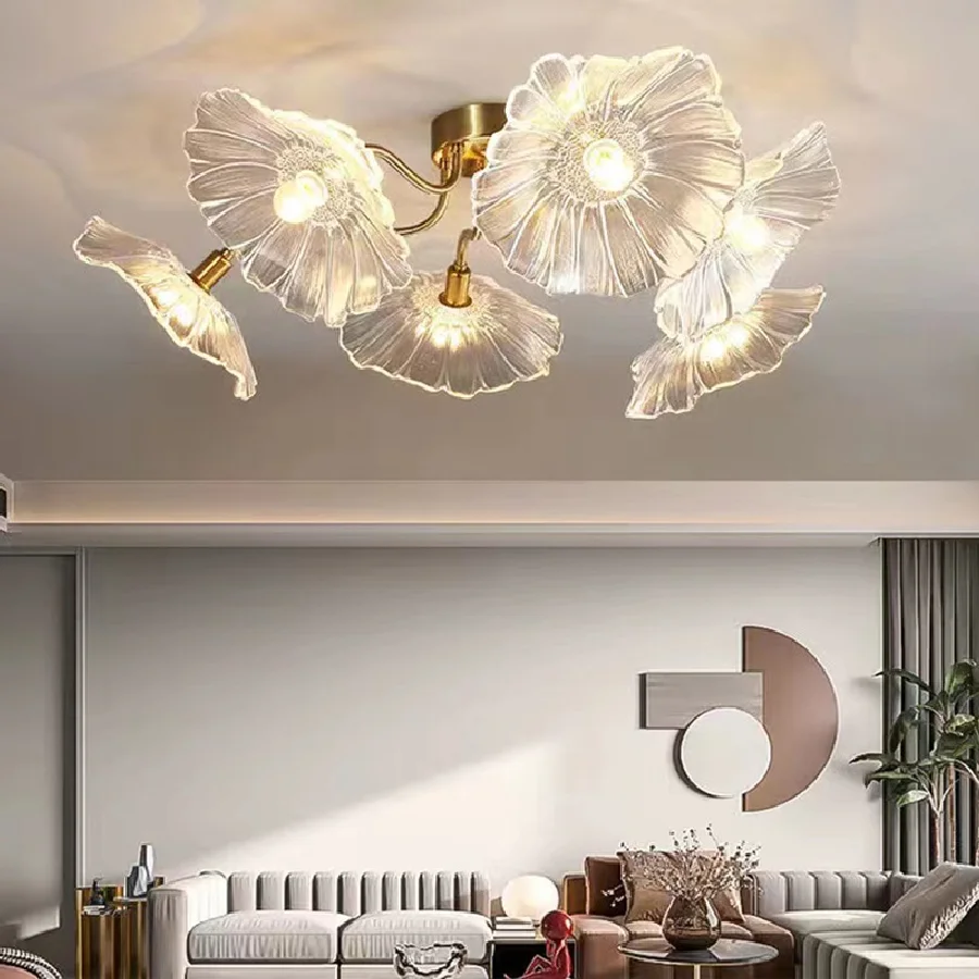 

IWP Classicial French Flower Pendant Lamp For Living Room Dining Table Bedroom Creative Glass Hanging Lamp E14 Bulb Ceiling Lamp