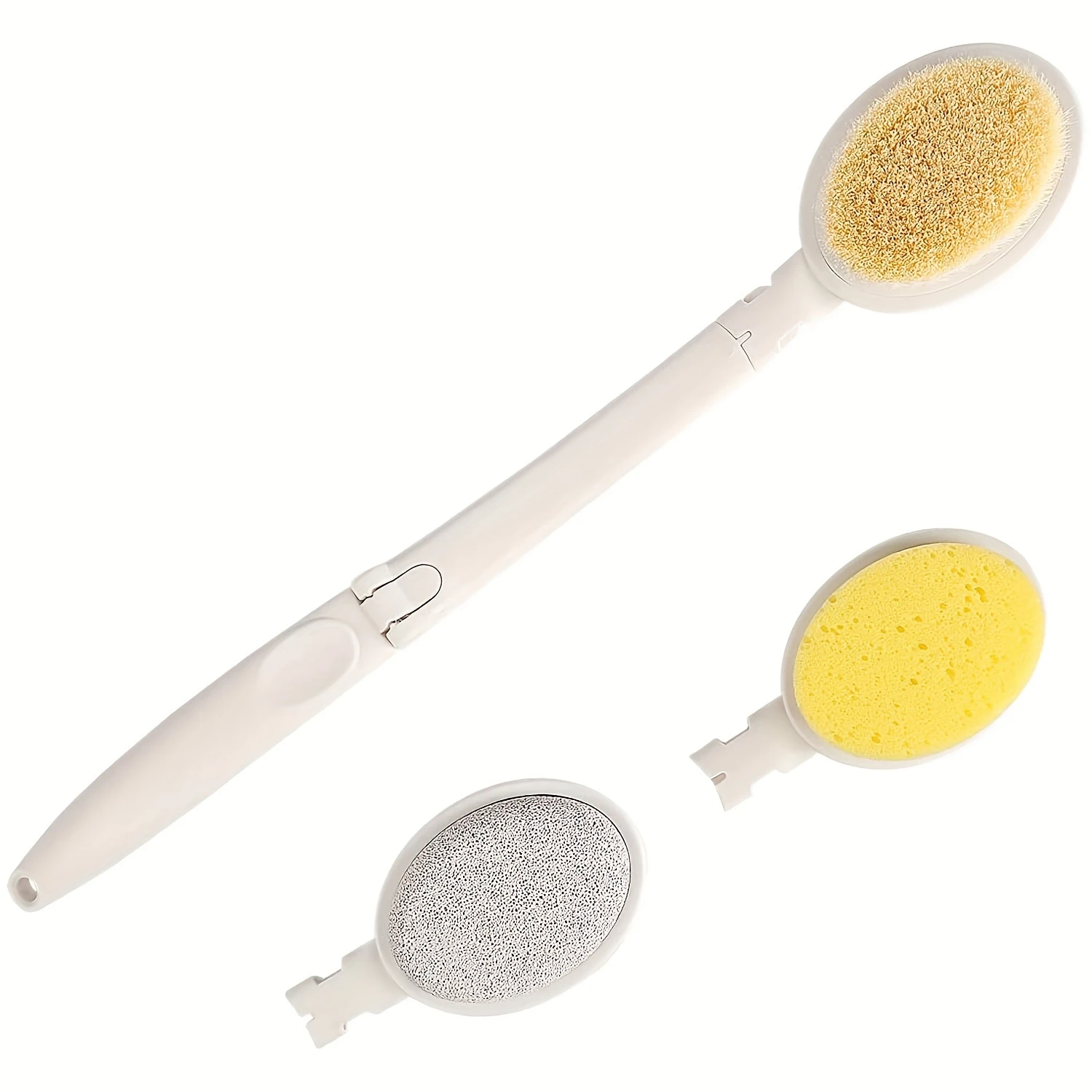 3 In 1 Back Bath Brush Set - Long Handle Body Brush, Bath Sponge & Pumice Stone for Gentle Exfoliation & Improved Skin Health - 