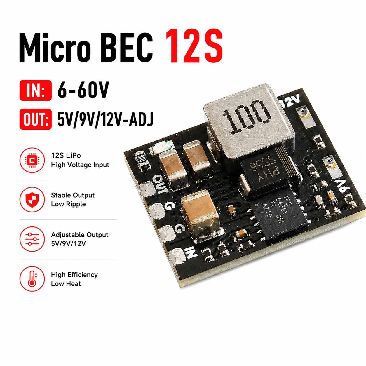 MICRO BEC 6-60V TO 5V/9V/12V-ADJ 18*15mm for RC Model Airplane Helicopter FPV Racing Drones DIY Parts MATEK Style