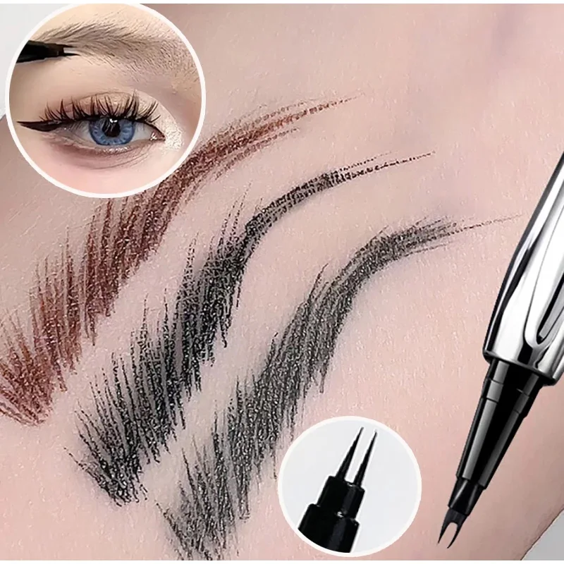 Ultra-fine 2 Point Silver Eyebrow Pen Liquid Wild Eyebrow Tattoo Waterproof 2 Fork Silkworm Brow Pen Easy To Grip Eye Makeup