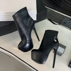 Liyke INS Style 16CM Extreme High Heels Platform Boots For Women Black Round Toe Pole Dancing Ankle Boots Sexy Shoes Size 35-42