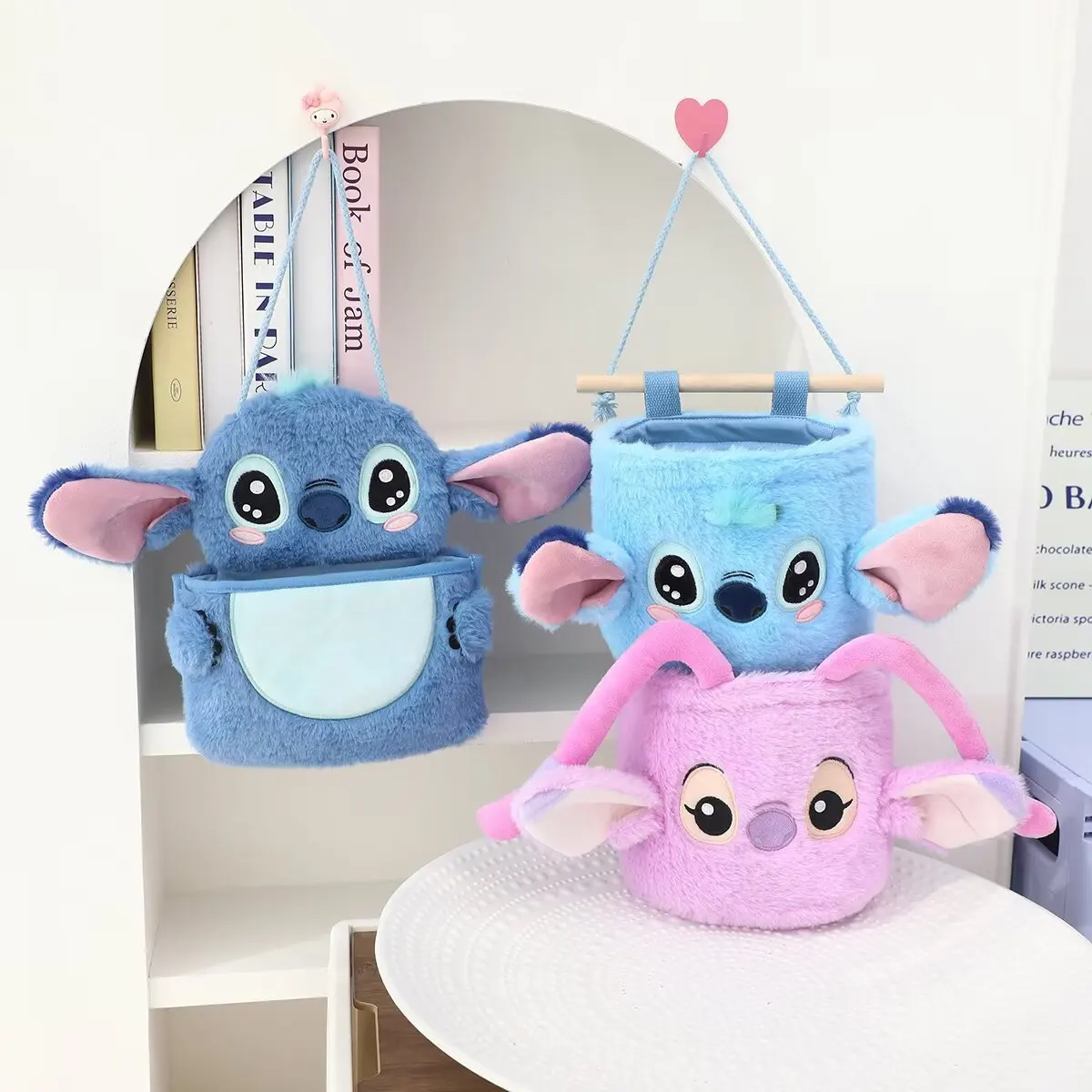 Bolsa colgante de felpa de punto de dibujos animados, bolsa de almacenamiento decorativa, bolsa de almacenamiento multifuncional, bolsa de almacenamiento montada en la pared detrás de la puerta