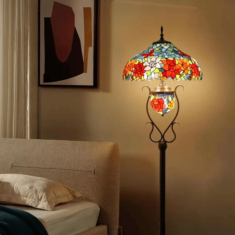 

European retro stained glass floor lamp living room bedroom study American pastoral creative personalized decorative lamps