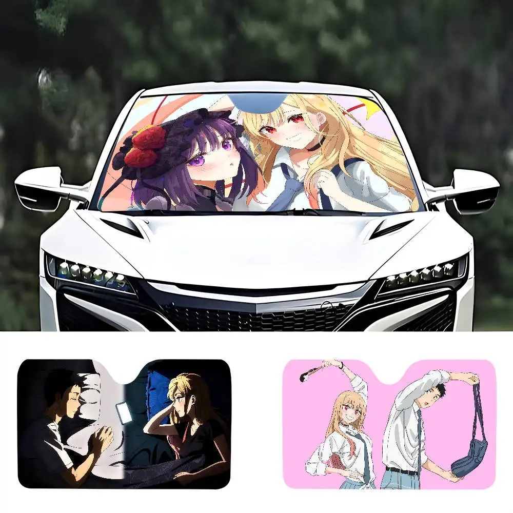 M-My D-Dress U-Up D-Darling أنيمي زجاج سيارة الشمس الظل طوي سيارة الجبهة يغطي مظلة السيارات لملحقات السيارات