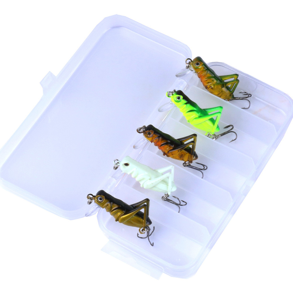  5pcs box kit Artificial Cricket Fishing Lure 3.5cm 3g Insects Hard Bait Realistic Topwater Crankbait for Bass Trout Tackle 