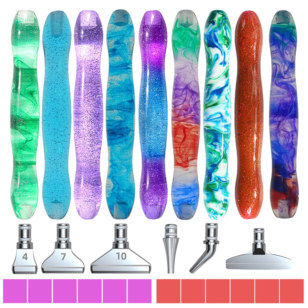 Resin Diamond Painting Pen With Glue Clay Metal Replacement Pen Heads Multi Placers Point Drill Pens DIY Crafts Nail Art Tools