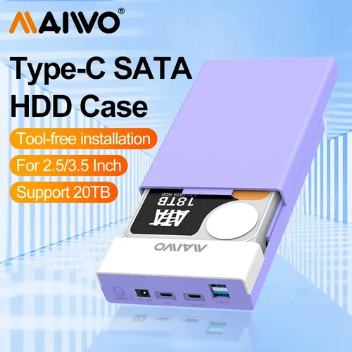 Caja de disco duro externo MAIWO para HDD SATA SSD de 3,5 y 2,5 pulgadas con función de concentrador USB tipo C a caja adaptadora SATA de hasta 20 TB