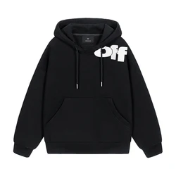 New European and American Men Women's Hooded Sweatshirt Series WHITE Front and Back OFF Letters Winter Fleece Loose Casual Tops