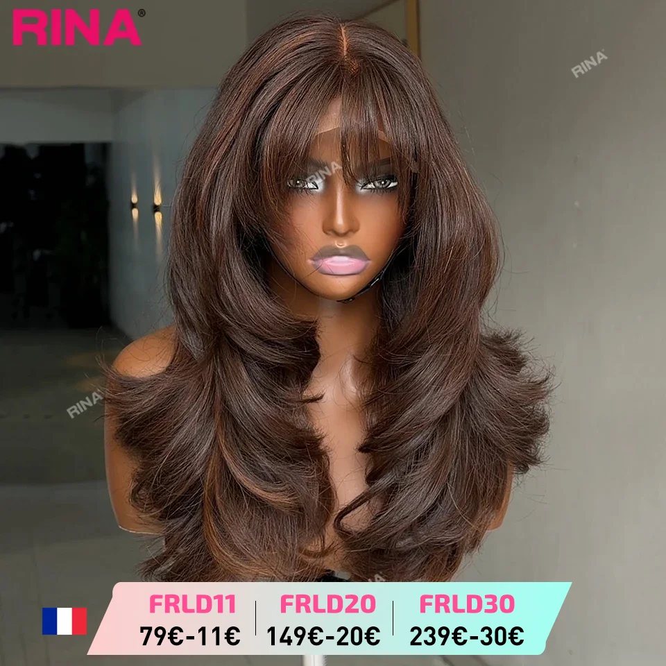 Dunkelbraune Bang-Color 13X6 HD Lace Frontal Echthaar-Perücke 180 Dichte Body Wave 13X4 Lace Front Perücken Brasilianisches Echthaar