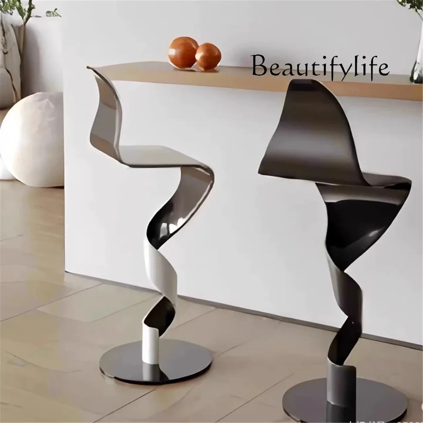 

SNEW Light luxury special-shaped bar chair S-shaped art twist iron art bar chair high stool stainless steel chair