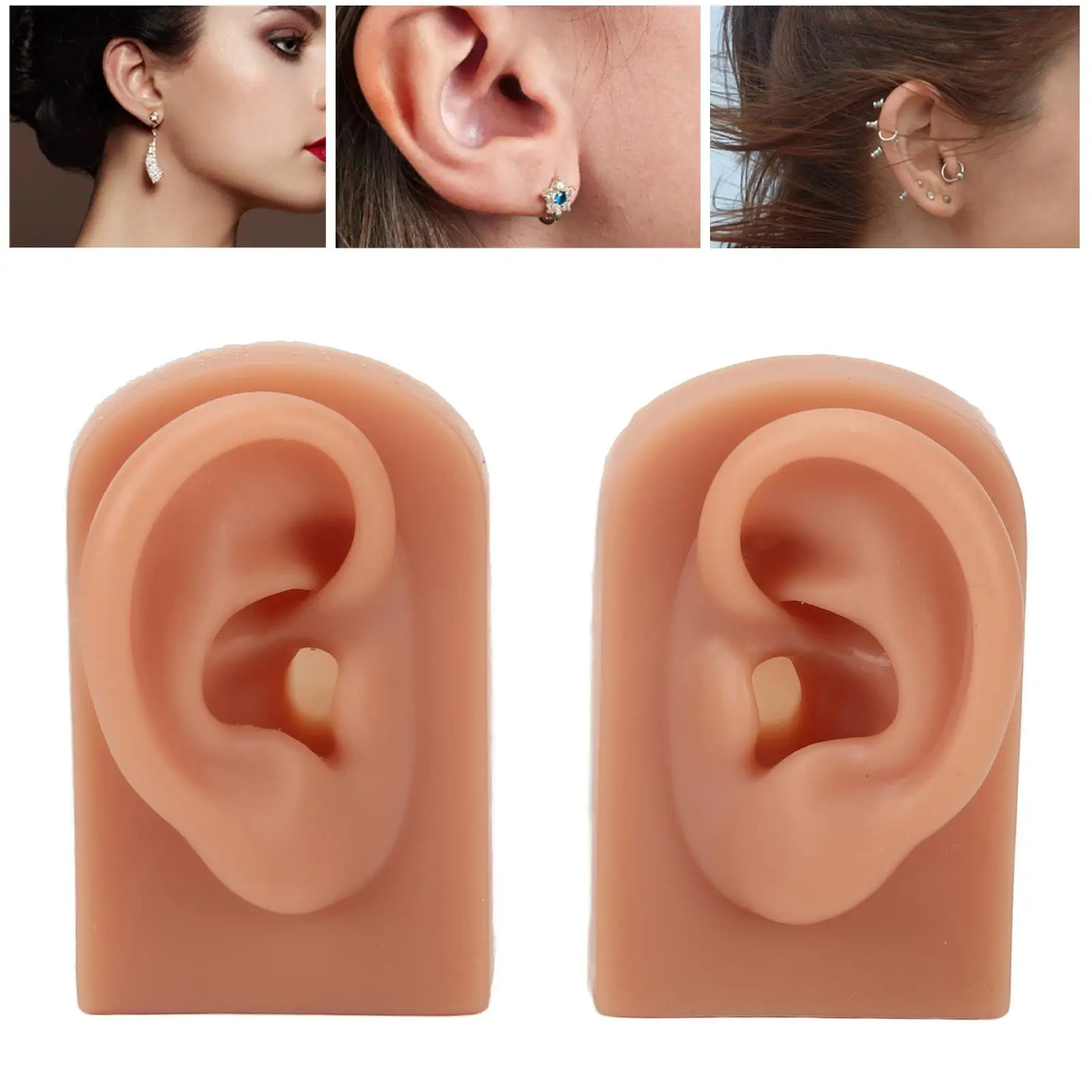 نموذج أذن بشري من السيليكون ذو ملمس ناعم يسار يمين لممارسة الثقب، ملمس مرن لاستخدام الصالون