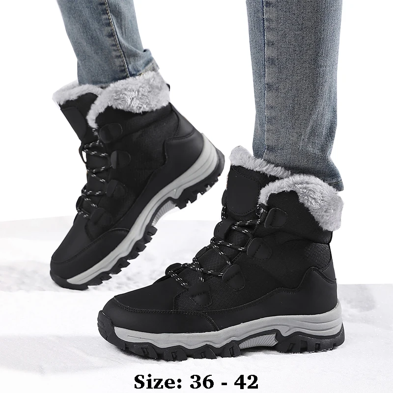 

High quality ankle length cotton snow boots for women waterproof new 2024 winter outdoor fur plush warm walking shoe black white