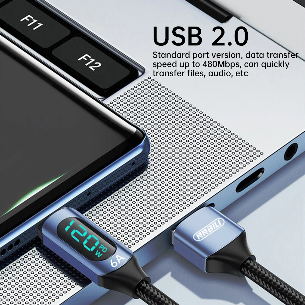 NNBILI 120 واط USB نوع C كابل لهواوي الشرف Xiaomi سامسونج 100 واط سوبر شحن شحن سريع USB C إلى USB C كابل بيانات سلك الحبل