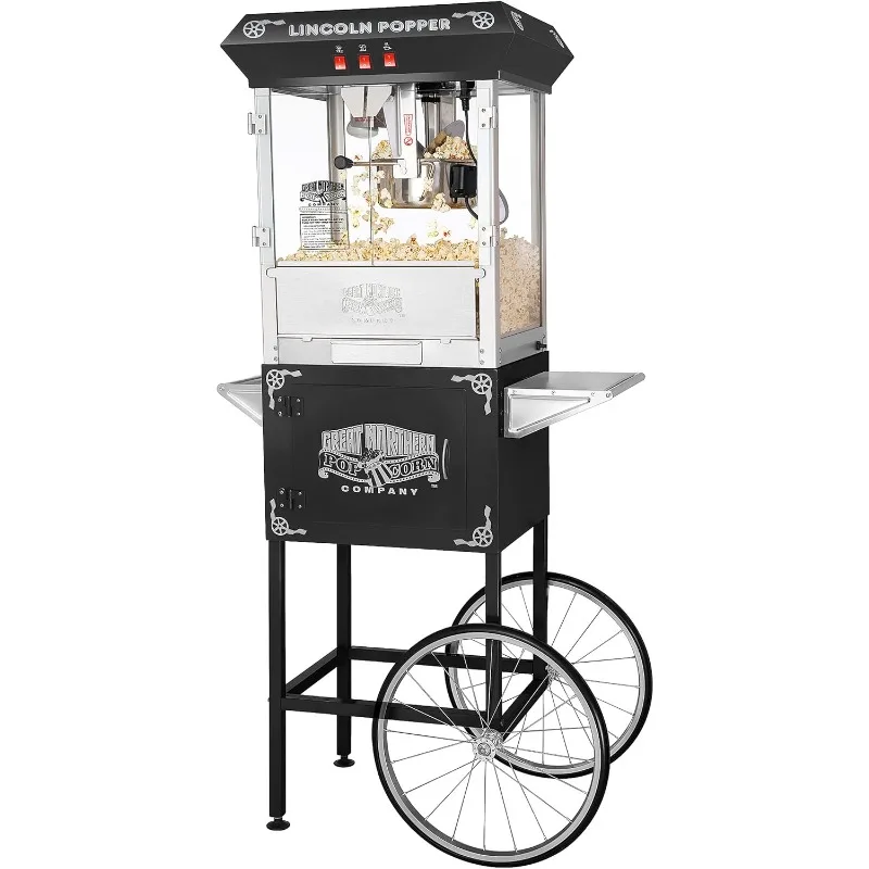 Lincoln Popcorn Machine with Cart - 8oz Popper with Stainless-Steel Kettle, Warming Light