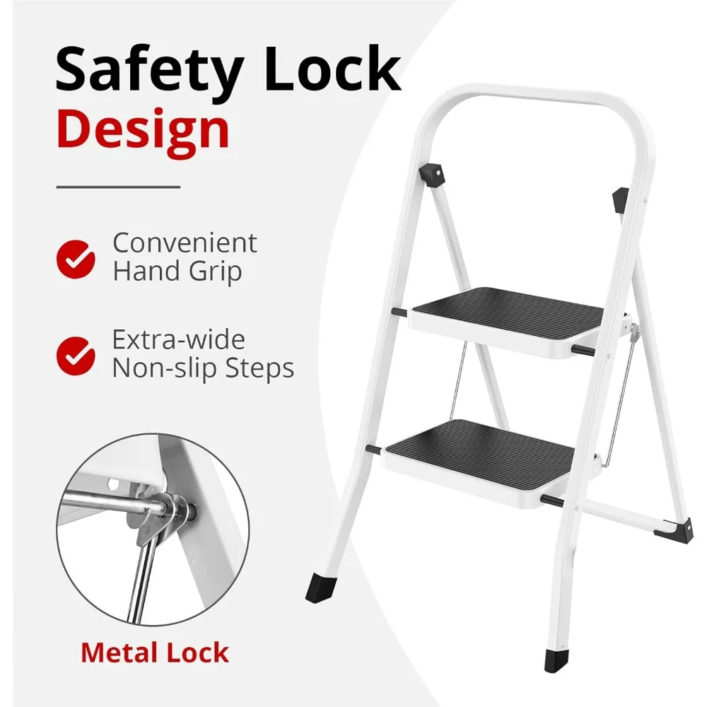 مقعد قابل للطي مع مع مشابك مضادة للانزلاق، سعة تحميل 330 رطلاً، مثالي للمطبخ والمنزل، أبيض