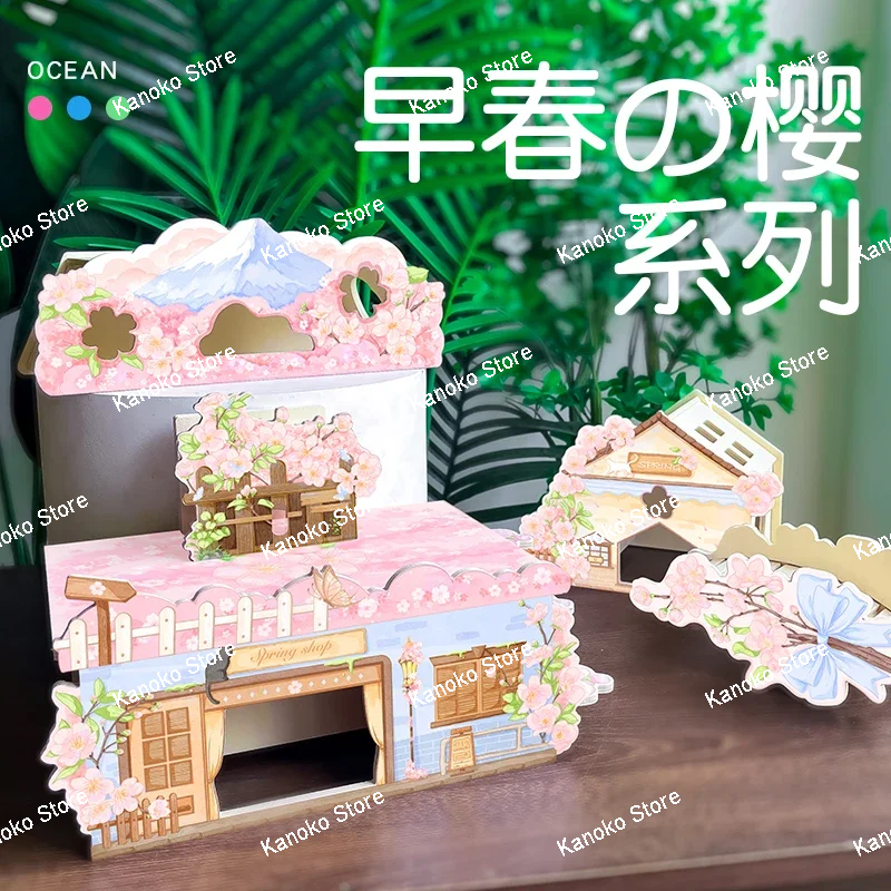 Seri Bunga Sakura Rumah Hamster Kayu Kandang Hewan Kecil Perlengkapan Lansekap Aksesori Tikus Tempat Persembunyian Hamster