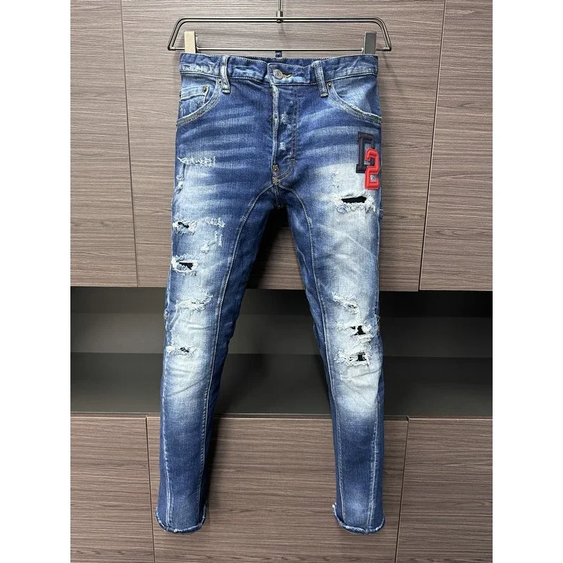 

2024 Drawing Dsq2 Brand Men Streetwear Fashion Trousers Jeans Denim Biker High Quality Male Casual ICON Ripped Jeans 44-54