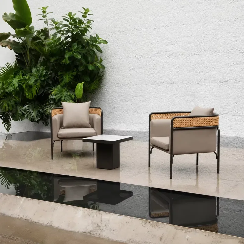 Modern All Weather Outdoor Aluminum PE Wicker Garden Sofa Custom Architectural Sofa Set for Hotel Park Villa Courtyard