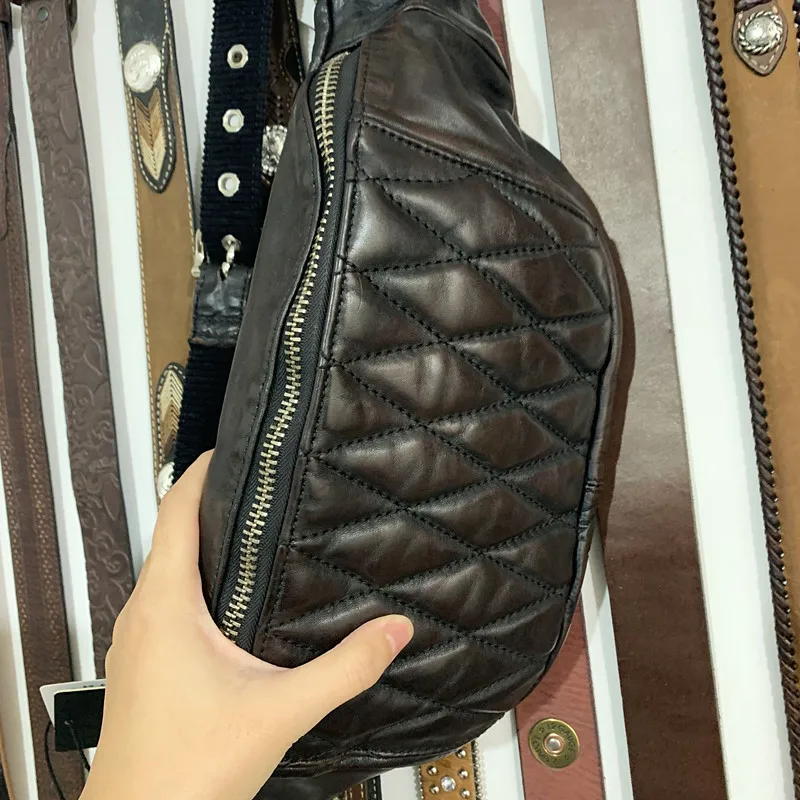 

Vintage Double-Color Tea Core Motorcycle Bag Waist Bag Shoulder Bag Dumpling Bag Men's Large Capacity Fashionable