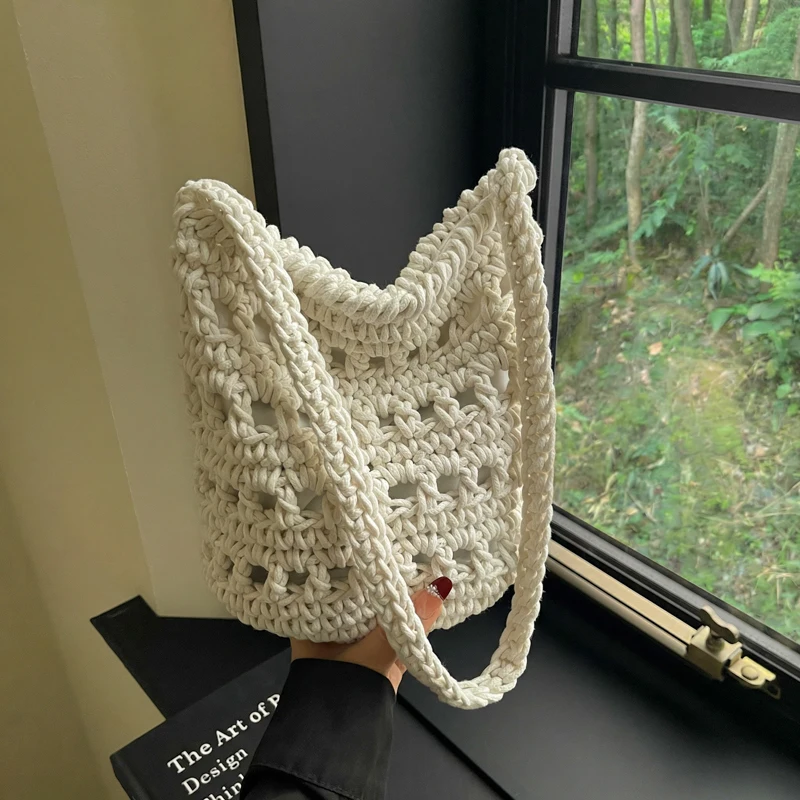 

Женская плетеная сумка-ведро с вырезами на плече, пляжная эстетичная сумка через плечо, летняя повседневная сумка для отпуска 2026, сумки и кошельки