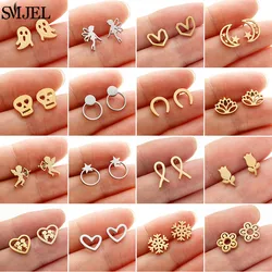 SMJEL Fashion Stainless Steel Piercing Stud Earrings for Women Daisy U Shaped Small Earings Punk Ghost Cartilage Ear Studs Girls