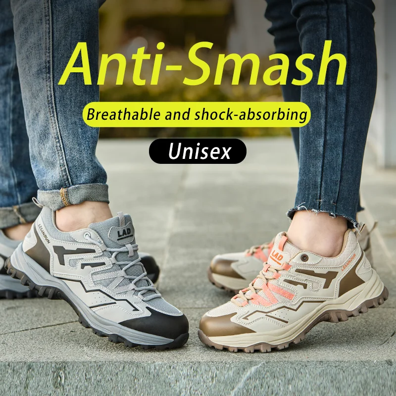 

Leiandun Comfortable Microfiber Leather Sports Sneakers Breathable Steel Toe Work Shoes with EVA Outsole Safety Shoes