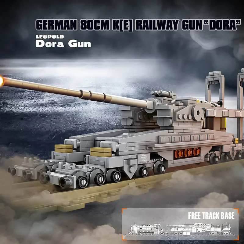 World War Ii Dull Train Cannon Boy Assembled Building Blocks Military Tank Armored Vehicle Toy Gustave German Cannon