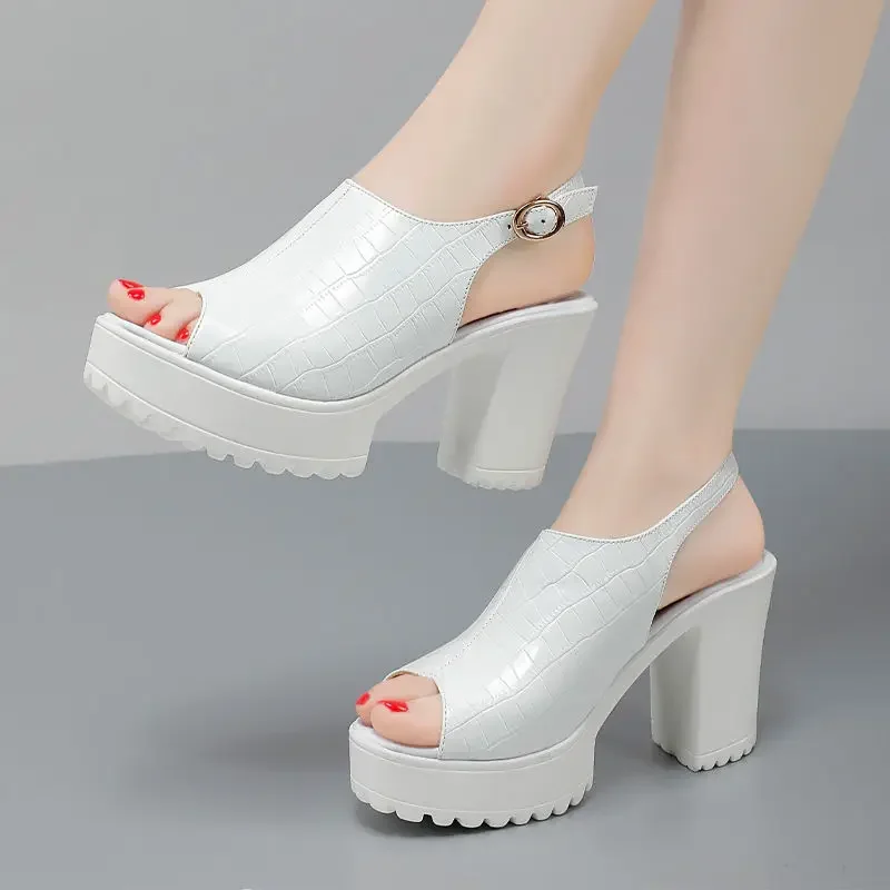 Small Size 32-43 Elegant  Block High Heels Sandals Patent Leather Shoes Summer 2024 Thick Platform Sandals Women Office Model