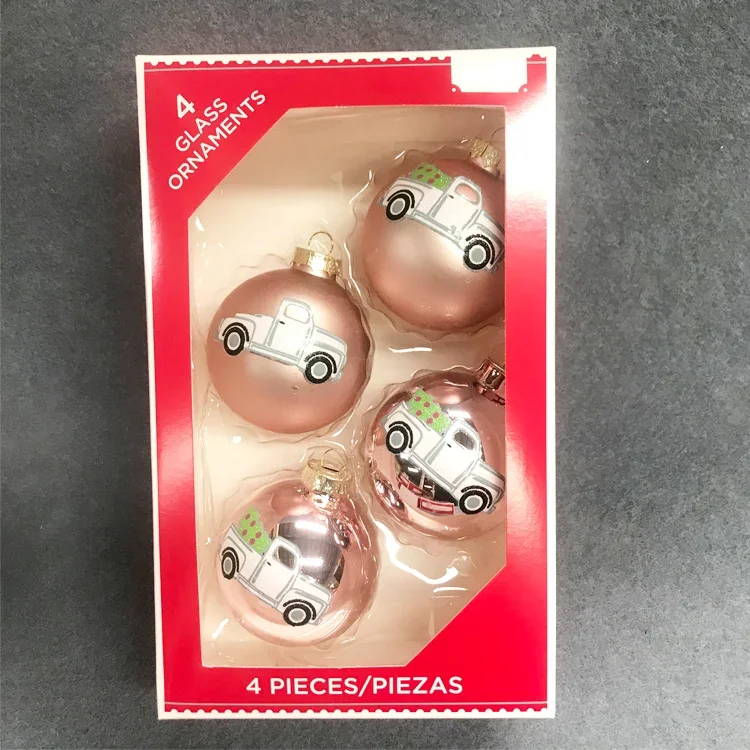 Christmas colored balls decoration glass ornaments shopping mall layout foreign trade 6.5cm red box red pink painted balls 4pcs