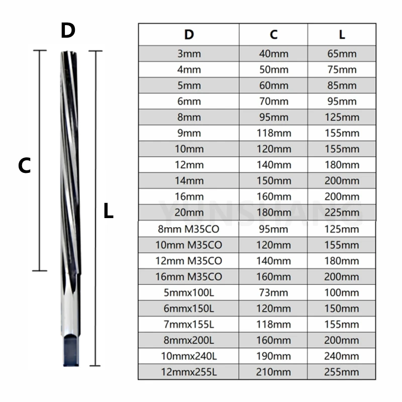 1:50 Conical Spiral Reamer HSS Hand Reamer CNC Tools Milling Cutter D3mm-20mm Extended 100/150/200/255L