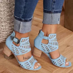 Women Sandals On Offer Women Toe Sandals Buckle Solid Fish Heels Open Sandals Fashion Chunky Shoes Casual Mouth Women'S サンダル