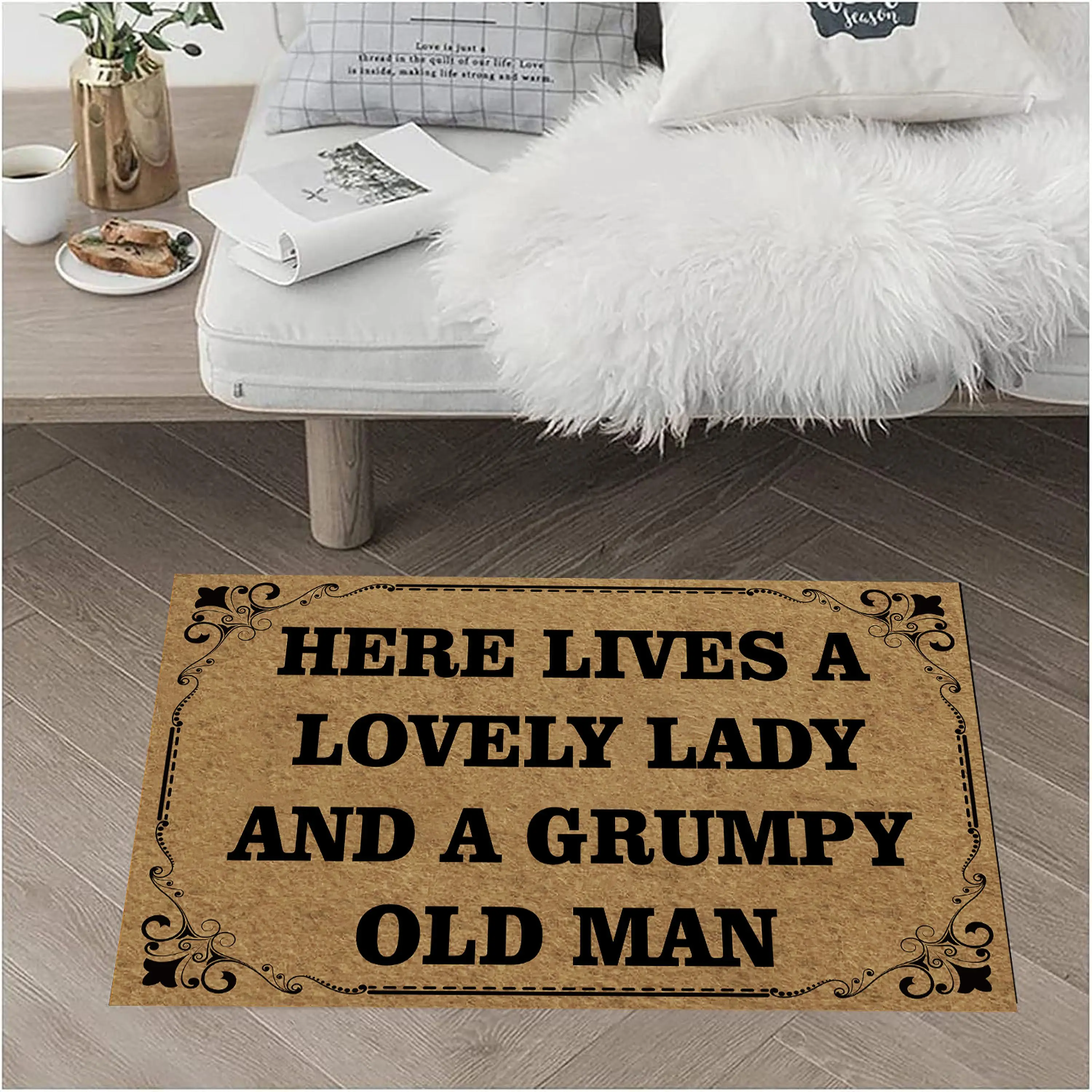 

Welcome Mat Here Lives Lovely Lady and A Grumpy Old Man Door Mat Rubber Non-Slip Entrance Rug Floor Mat Balcony Mat Home Decor