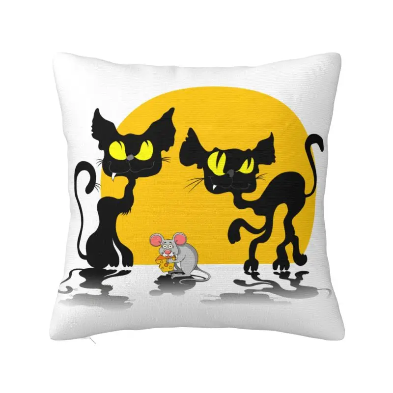 Custom Nordic Two Cats And Mouse Sofa Cushion Cover Soft Pillow Case