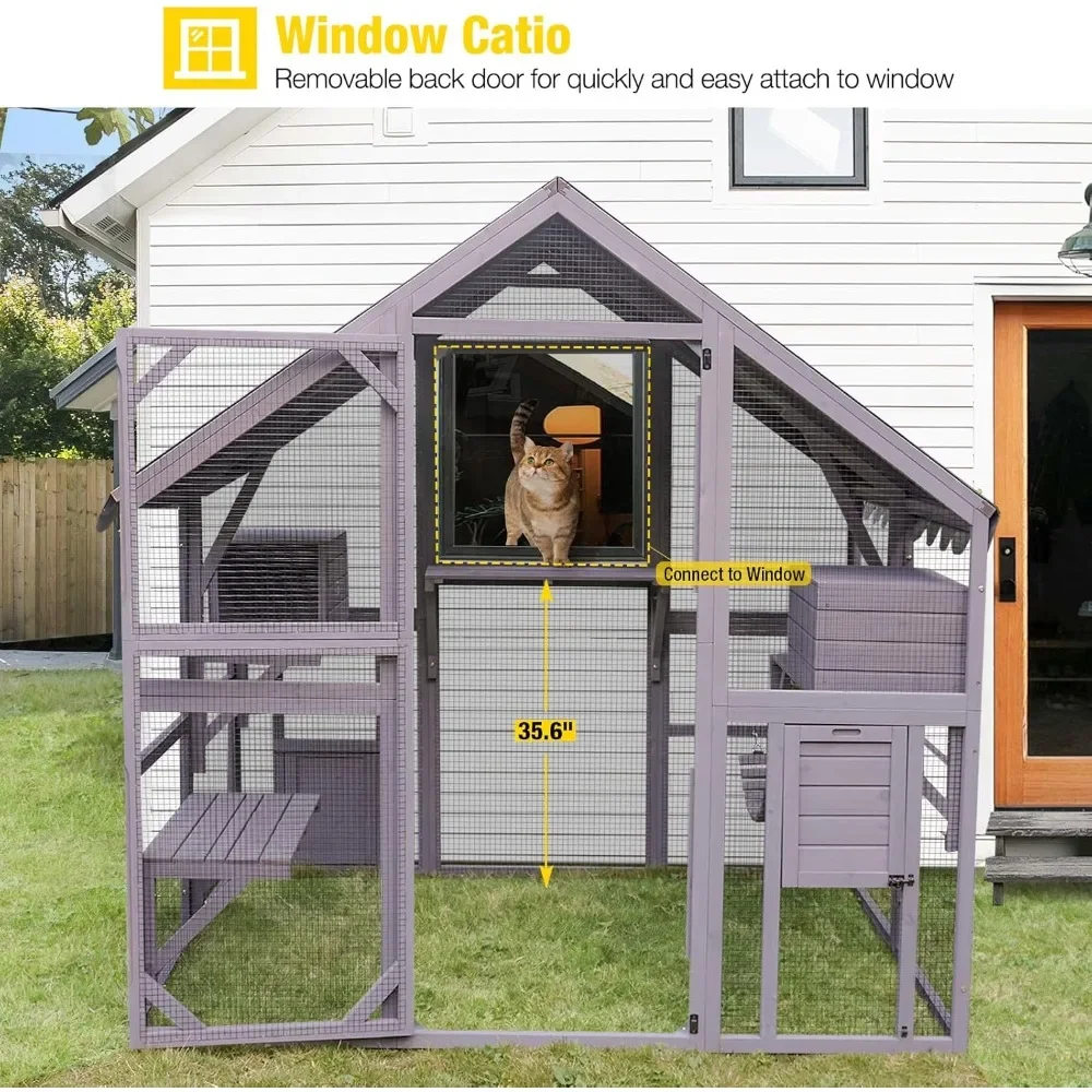 Enclosure Outdoor Cat Catio Large Cat Run with Bridges, Walks, Small Houses, Roof Cover 28.27ft