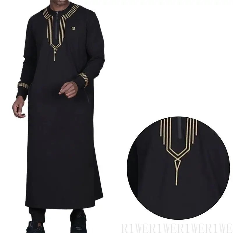 

R1WE Man Arabian Kaftan Thobe Robe Long Gown, Man Arabian Robe Kaftan Thobe Long Gown Islamic Kaftan Robe with Long Sleeve