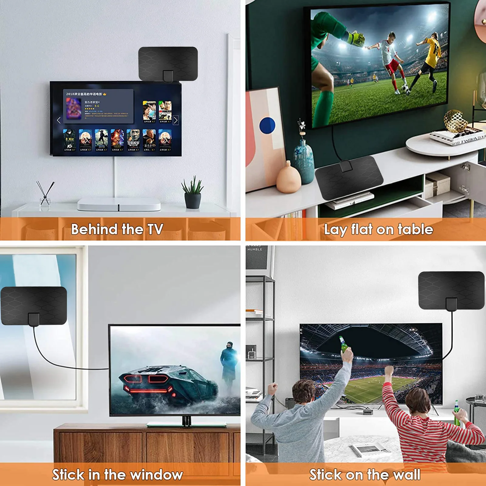 Antena de TV digital de alta definição 4K com grade de alto ganho Antena HD interna Plugue UE para maior qualidade de imagem