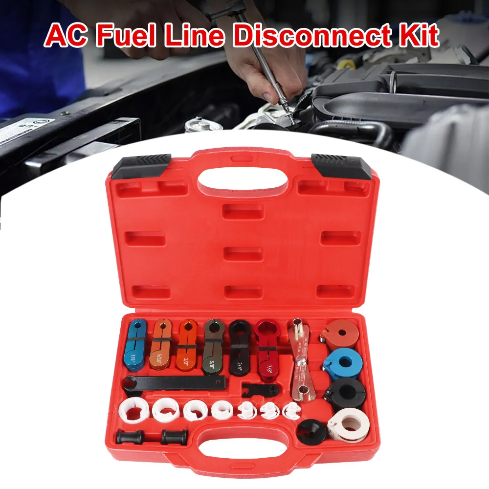 

AC Fuel Line Disconnect Kit Automobile Accessories With Tool Box Universal Car Repair Tool Quick Disconnect Tool Set 26pcs