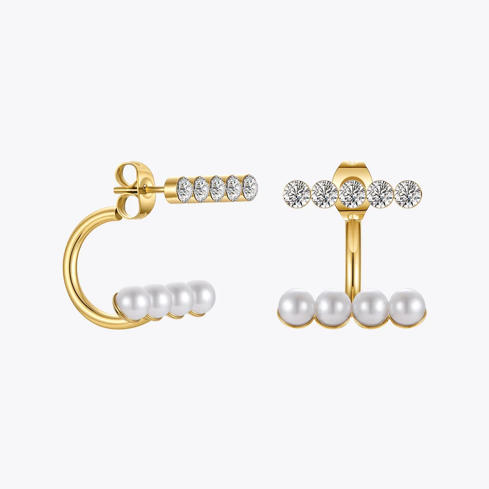 

ENFASHION Zircon Pearls Earrings For Women Stainless Steel Piercing Earings Gold Color Brincos Fashion Jewelry Christmas E211306