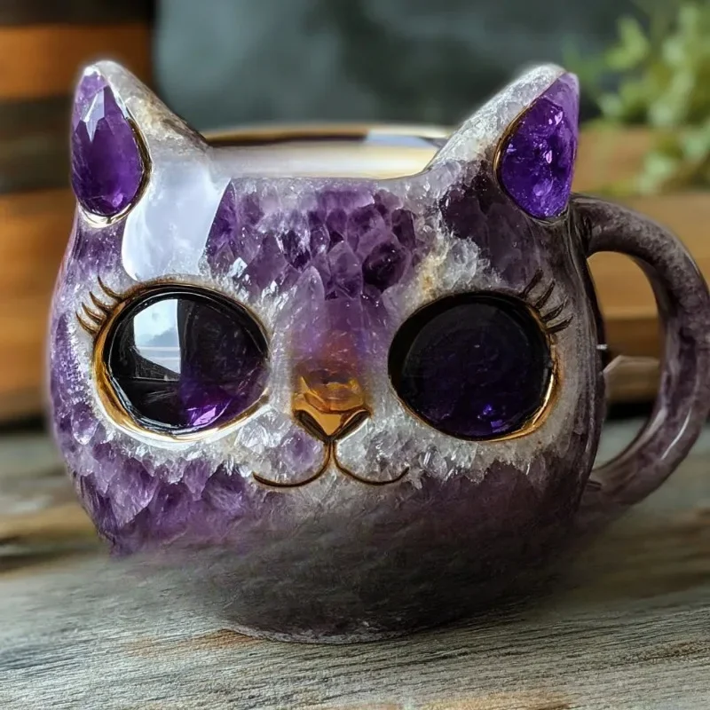 

Cat Mug Cat Mineral Crystal Coffee Mugs Tea Cup Handmade Resin Drinking Bottle Cute Animal Home Decor For Kitchen Living Room