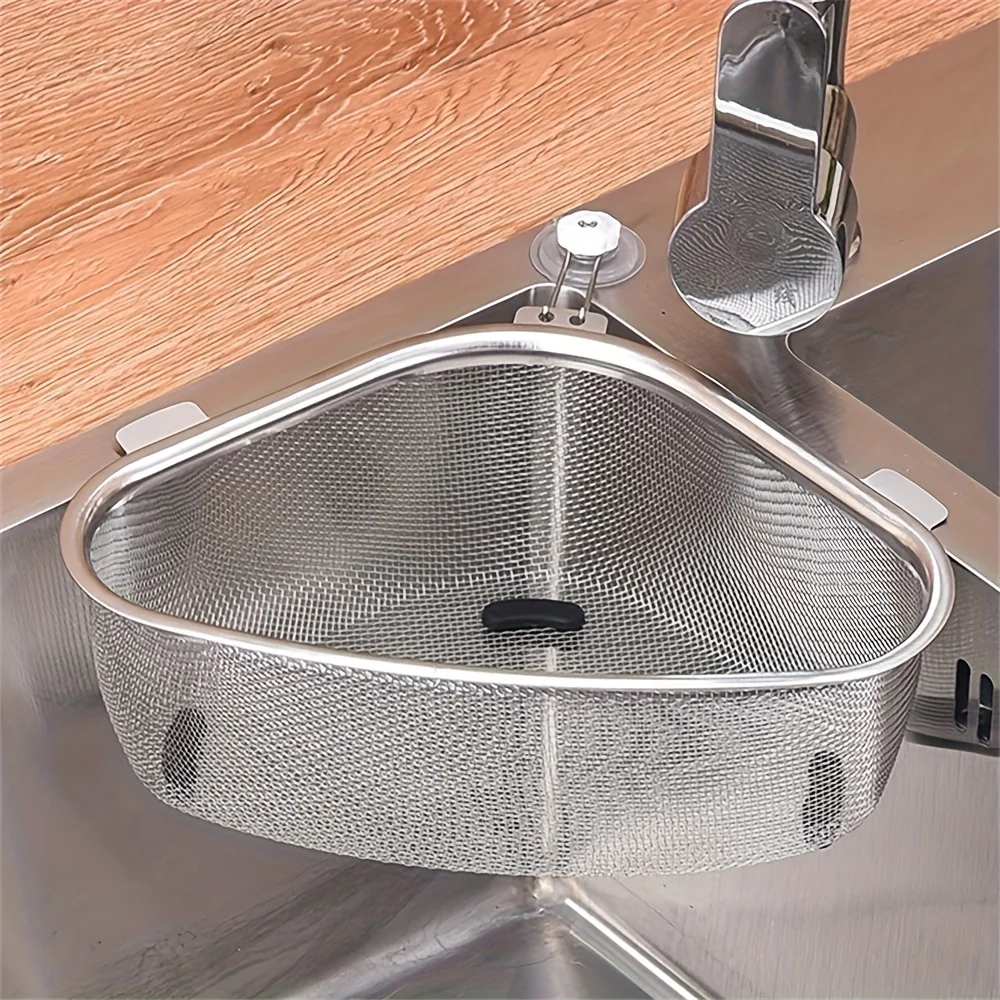 Stainless Steel Triangle Corner Strainer - Modern Kitchen Sink Draining Basket, Multi-Purpose Sink Shelf Organizer Wastafel dop