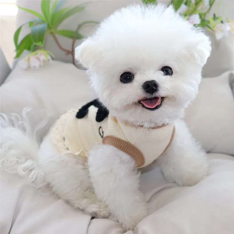 

2025 Waffle Pet Short Sleeve Summer Cute Teddy Vest Animal Pattern Dog Clothes with Maltese Leash Buckle T-Shirt