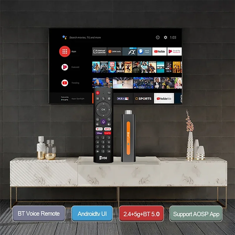 TV98 ATV Mini TV Stick Android 14 H618 Quad Core Cortex A53 Supporto 8K Video 4K Wifi6 BT5.0 Telecomando vocale Smart TV Box